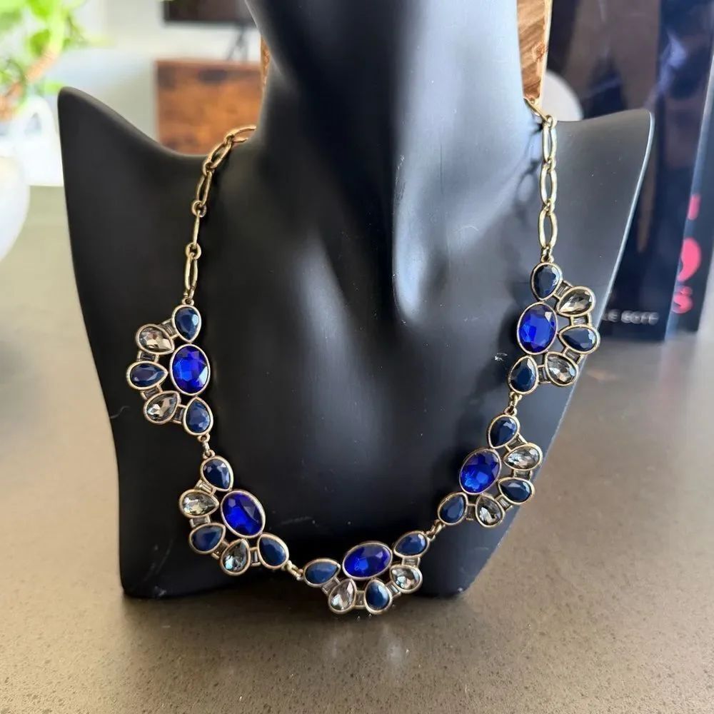 J. Crew Royal Blue and Gold Floral Necklace